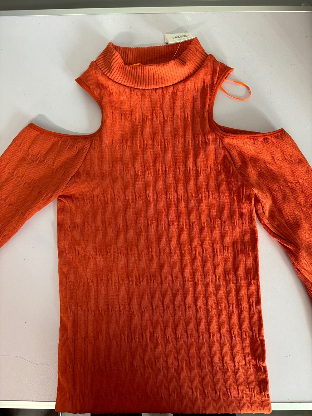 Love Orange Cold-Shoulder Ribbed Turtleneck Sweater